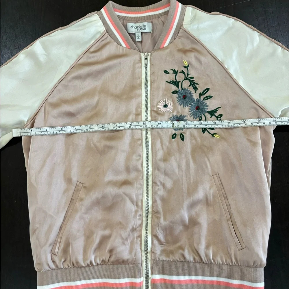 Satin Bomber Jacket Size Small Retro Floral Embroidered Charlotte Russe - Picture 9 of 11